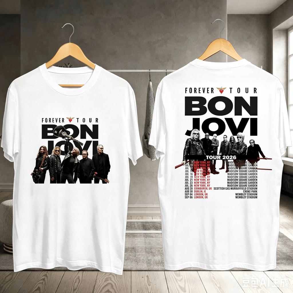 Bon Jovi Forever Tour 2026 Merch T-Shirt Baumwolle Unisex Unisexs Unisexs T-Shirt Sommer Vintage Y2k Fans Lässig Streetwear Kleidung