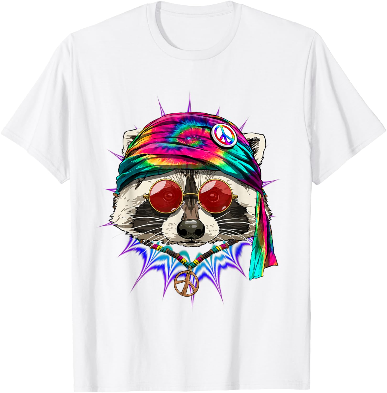 Hippie Raccoon Tie Dye Peace Love Graphic Print Men s Cotton T-Shirt Casual Trip Tee S