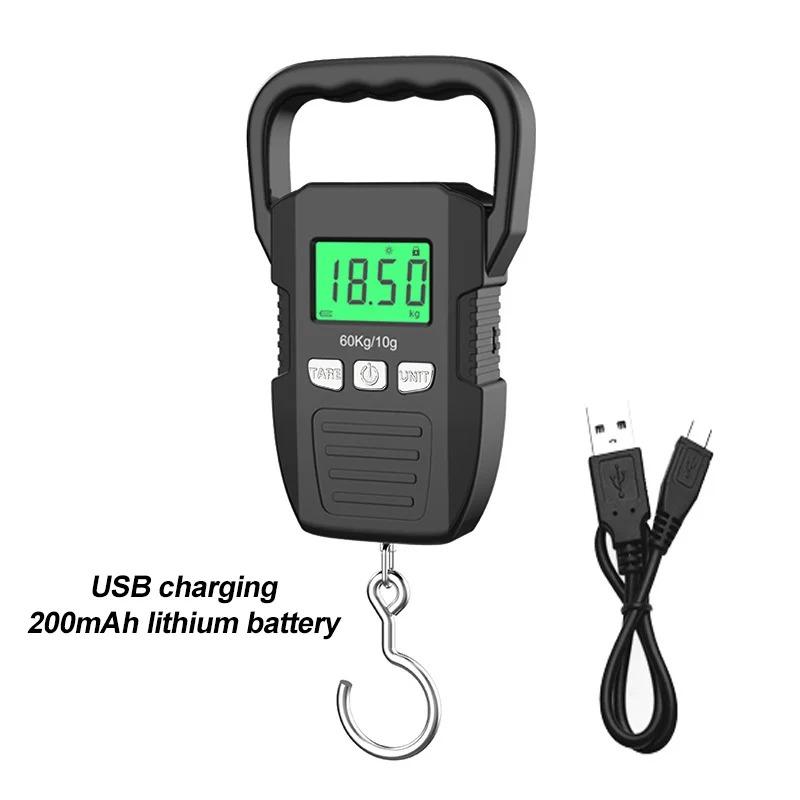 60kg/10g LCD Digital Hängewaage Tragbar Batterie/USB-Aufladung Hakenwaage Elektronische Wiegegepäckwaage Wiegebilanz