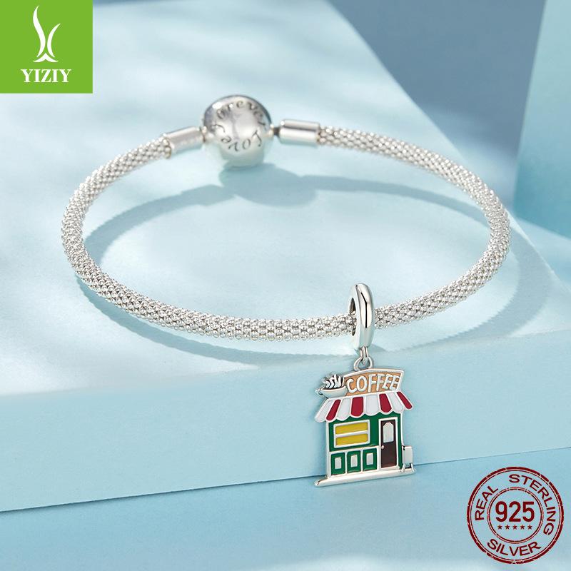 Coffee House Tag S925 Sterling Silver Beads Diy Bracelet Necklace Accessories