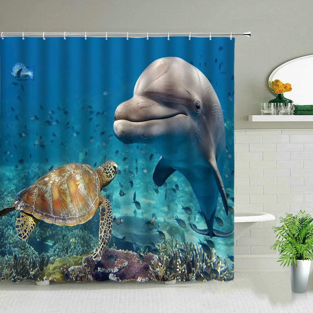 Palm Tree Ocean Scenery Shower Curtains Beach Sea Landscape Waterproof Polyester Fabric Bathroom Decor Bath Curtain with Hooks