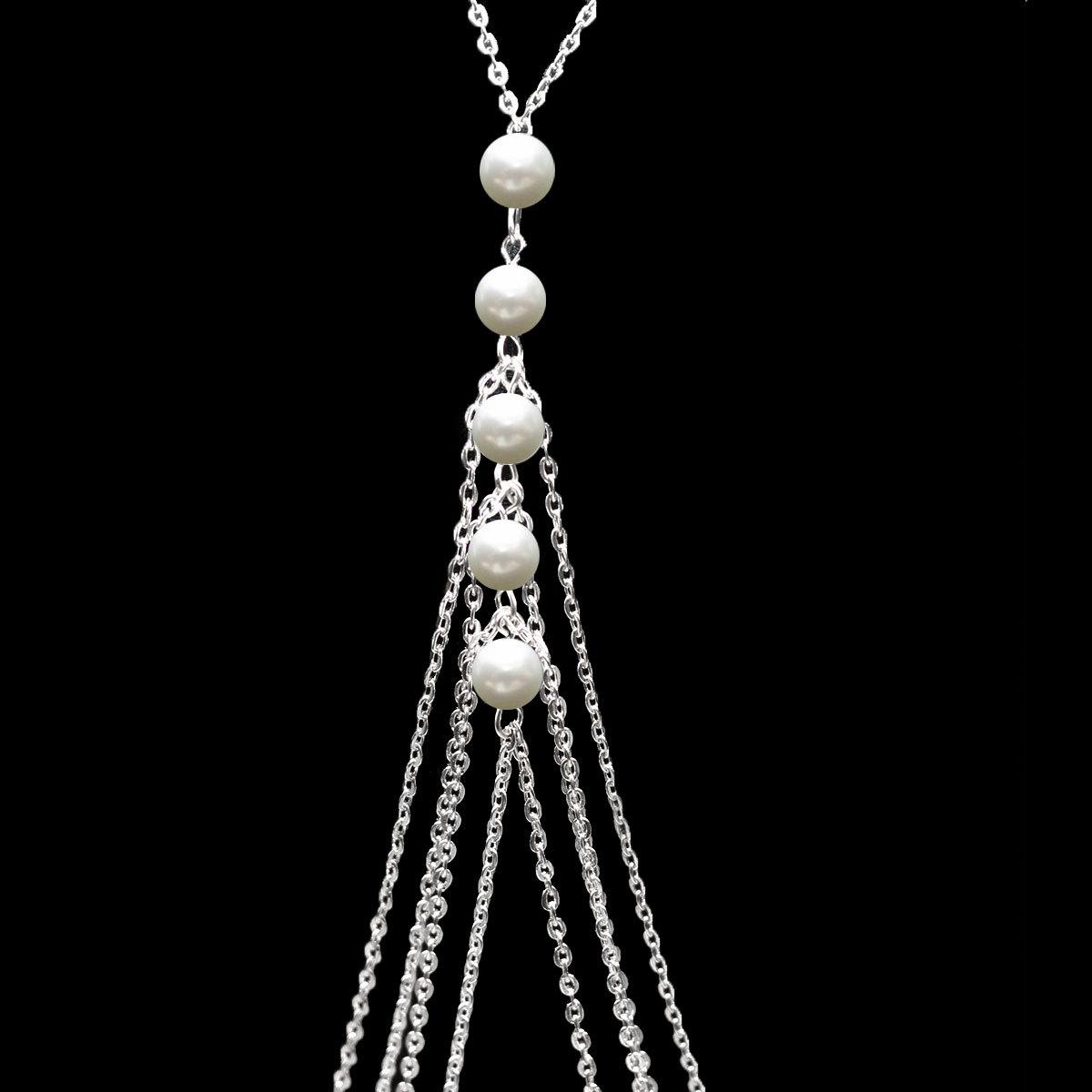

European and American exaggerated multi-layer fringed pearl body chain, necklace срібний