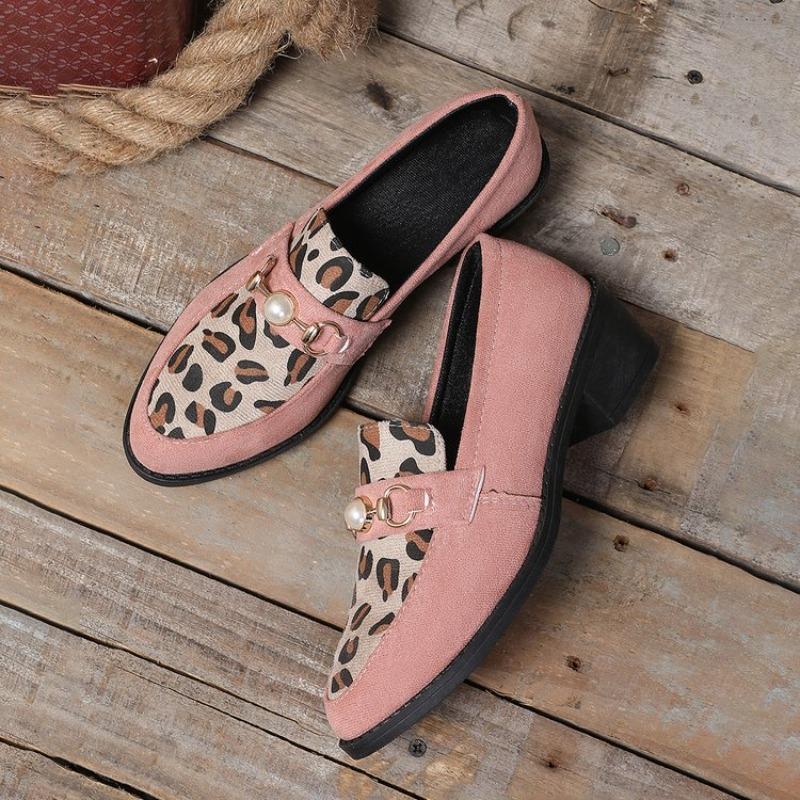 Fashion Autumn New Coarse Heel Shoes Women's Fashion Round Head Suede Metal Buckle Soft Sole Non-slip Low-top Shoes