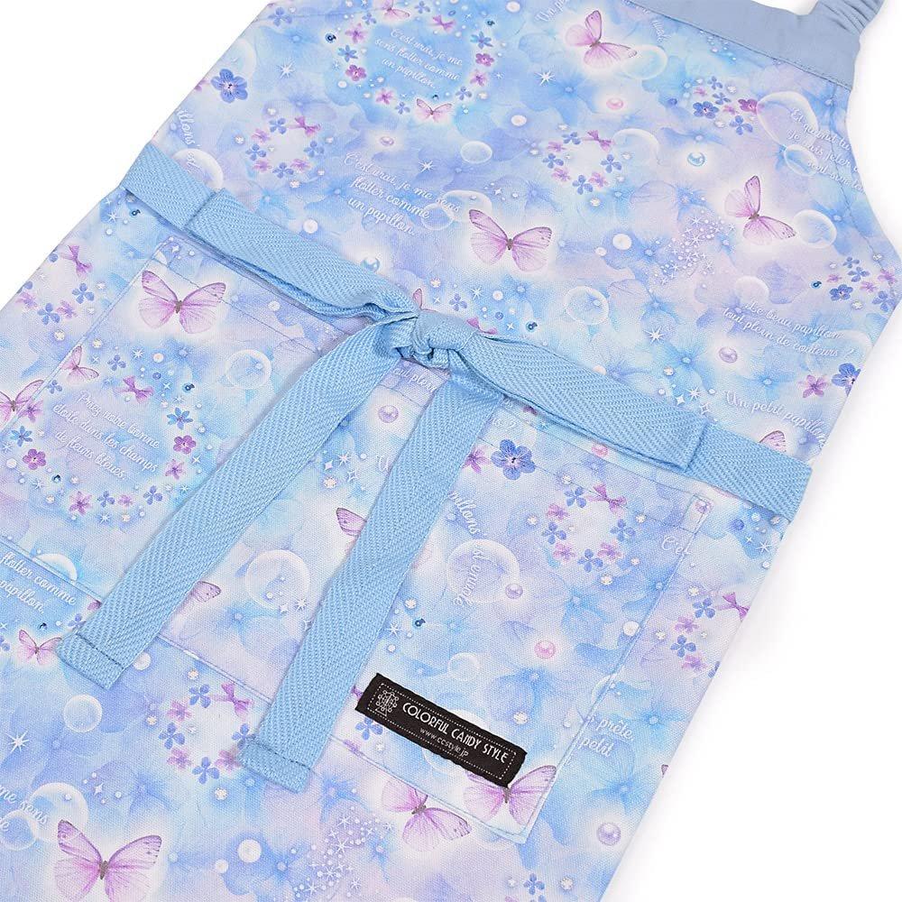 COLORFUL CANDY STYLE Kids Apron and Bandana Set for Girls Moonlight Butterfly 100-120cm Cotton Adjustable School Cooking with Tissue Pouch