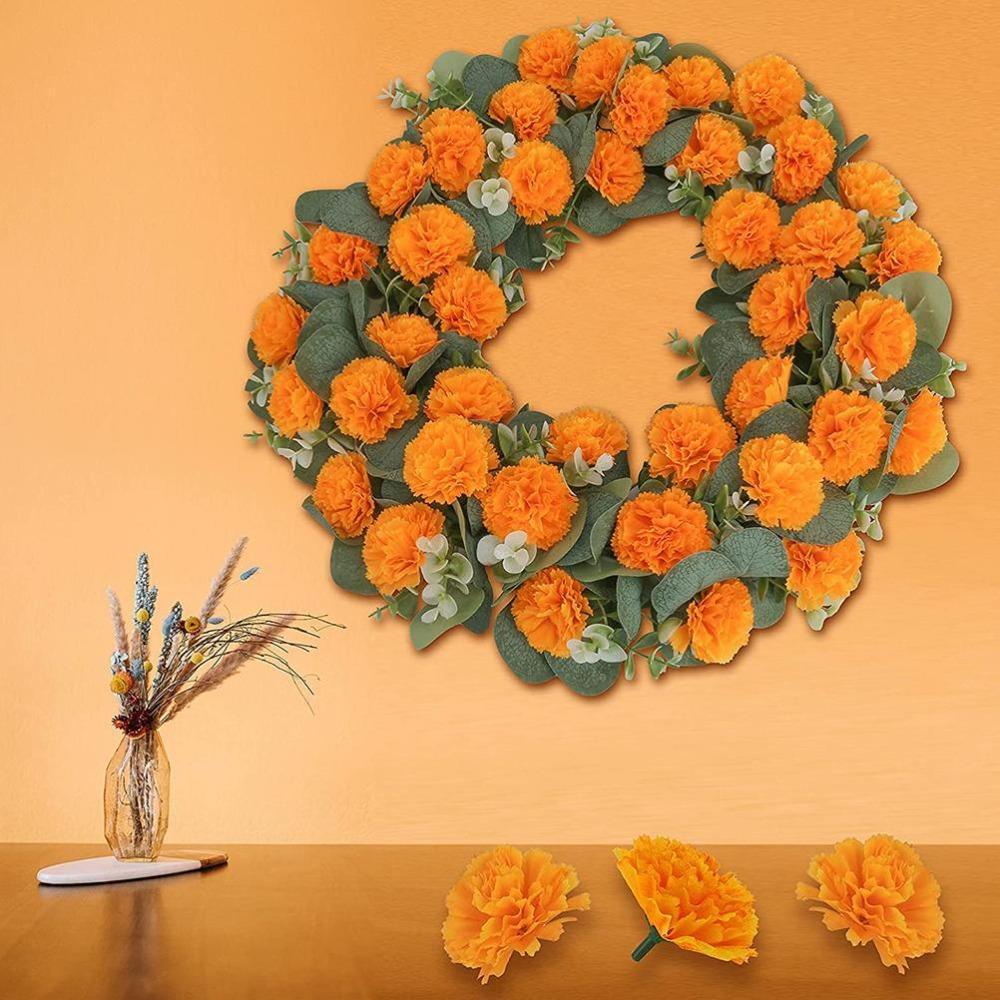 30 Pcs Silk Cloth Silk Marigold Flowers Decoration Set Orange Carnation Flowers Home Decoration
