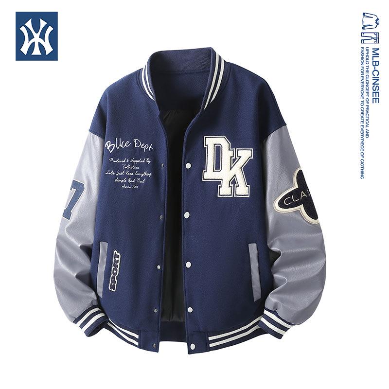 

MLB & NY Collaboration Retro Men s Embroidered PU Baseball Jacket - Versatile Fashionable Motorcycle Coat M