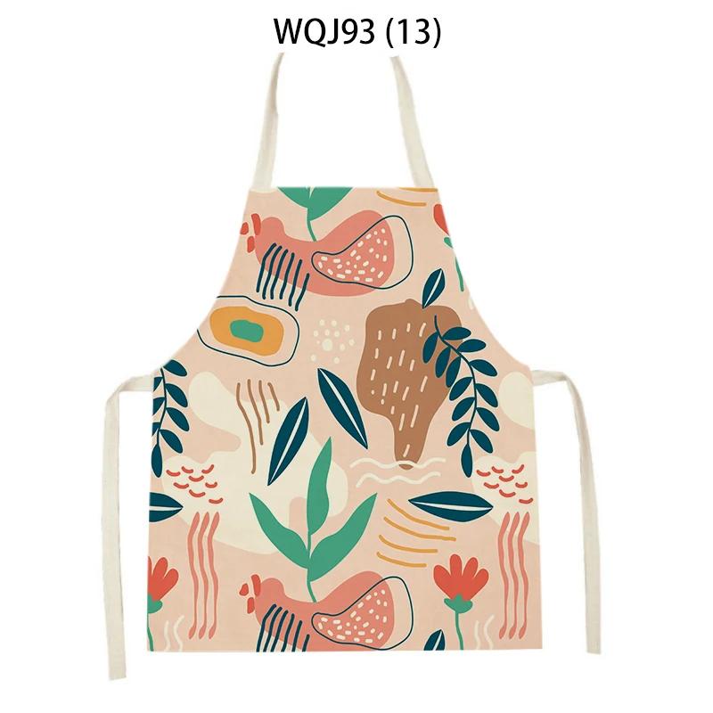 Women Men Plant Flower Leaves Pattern Cleaning Kitchen Aprons Home Cooking Baking Accessories Linen Waist Bibs Home Decor