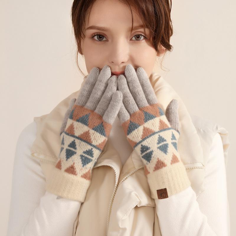 Wool knitted gloves women's winter warm full-finger gloves piled thickened cycling wool gloves men