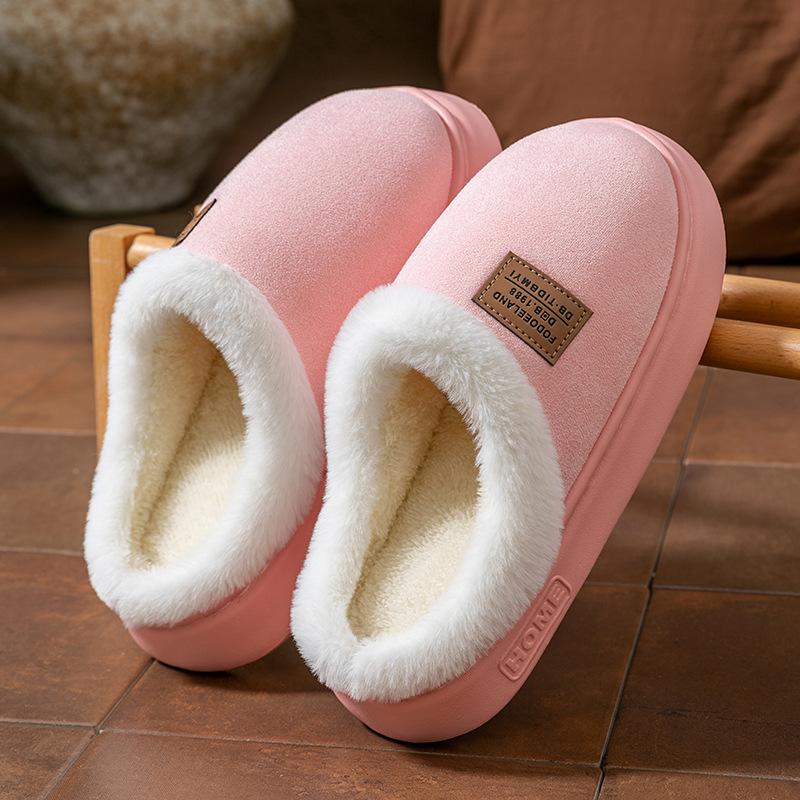 Couple Cotton Slippers Women's Home Autumn and Winter Confinement Shoes Fleece Warm Indoor Non-slip Plush Cotton Slippers Men