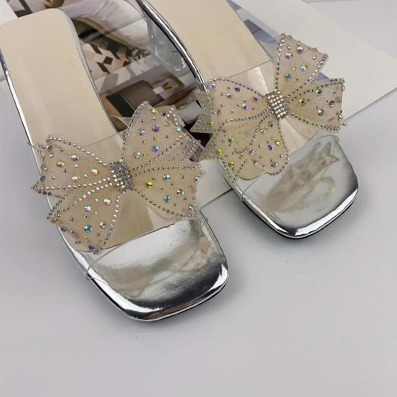 Bow Ribbon Clamp Shoe Decorations Clip Removable Net Yarn Hot Drill Buckle High Heel Shiny Clips Wedding Bride Shoe Accessories