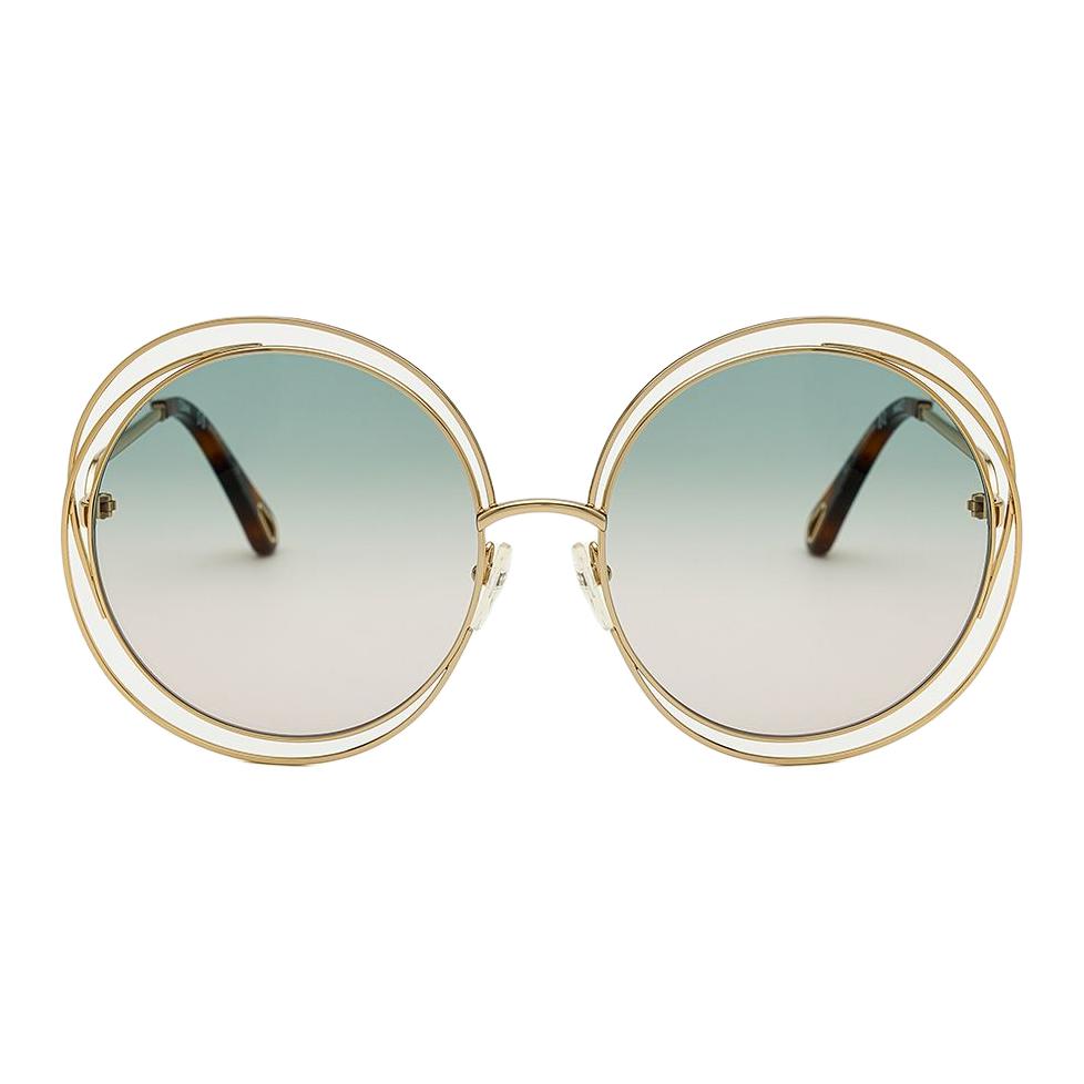 Chloe Retro Mode Großer Rahmen Metall Rund Sonnenbrille Unisex Sonnenbrille Gold CH114SD