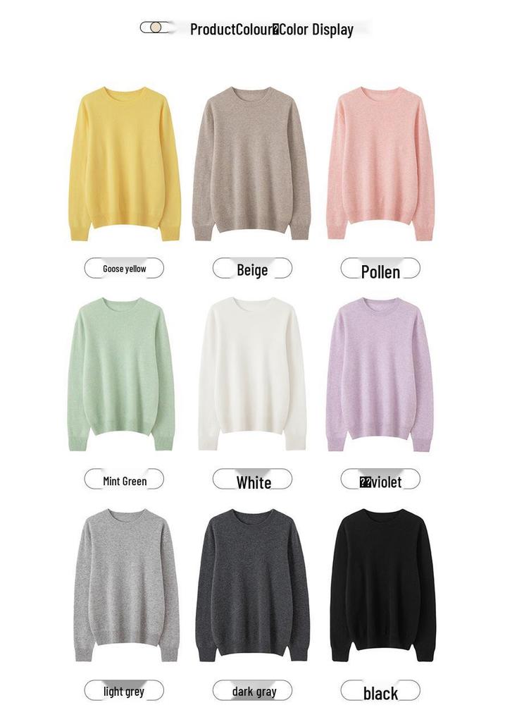Women's Round Neck Cashmere Sweater - 100% Knit, Versatile Long Sleeve for Autumn/Winter Business Casual