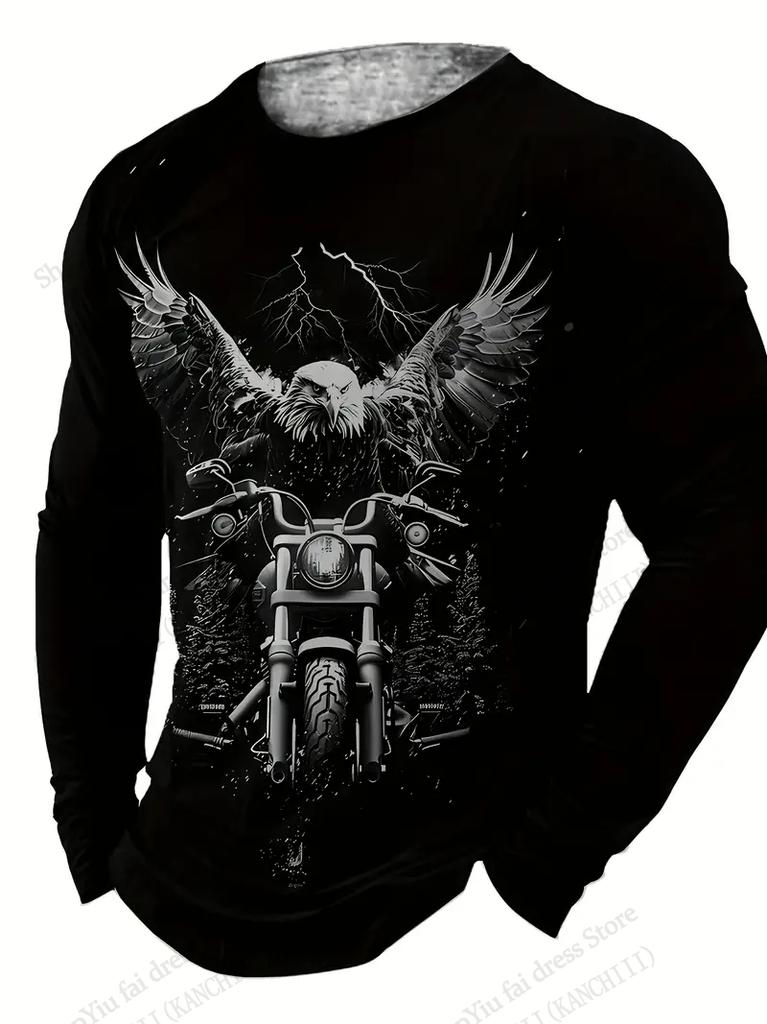 Men'S Vintage Motorcycle 3d Print T-shirt For Men Fashion Long Sleeve T-shirts Outdoors Tshirt Breathable Tops Tees Graphic New