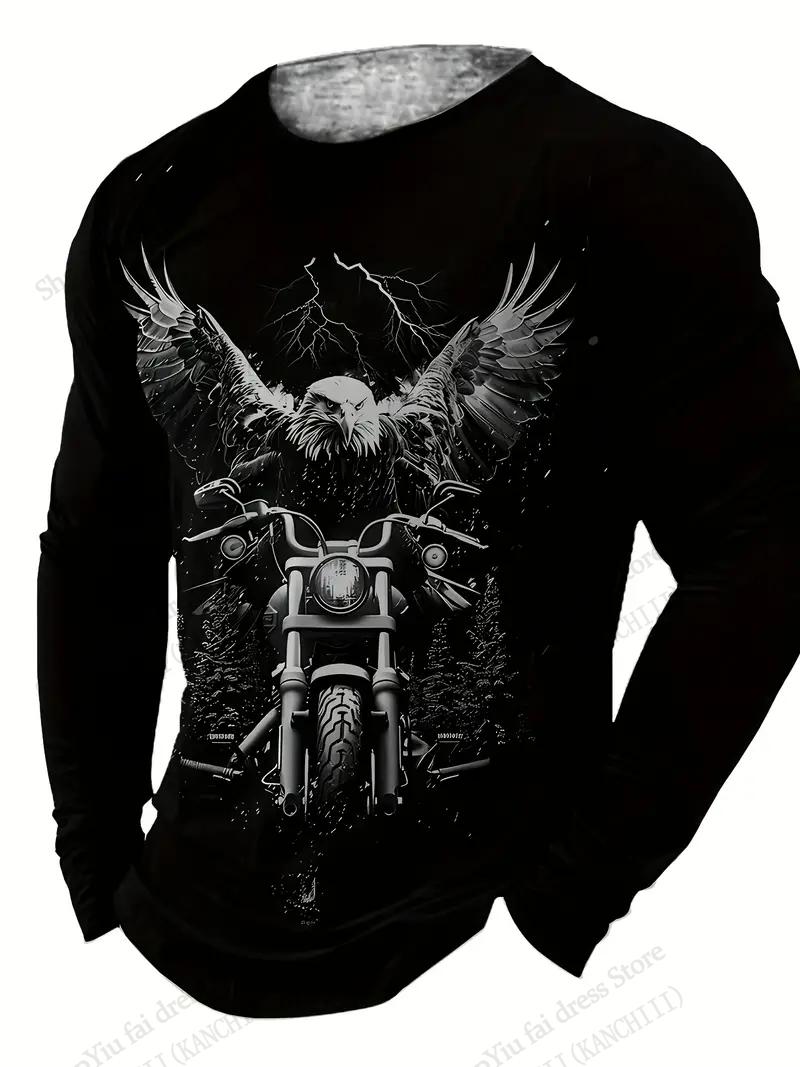 Hengyuan17 Heren Vintage Motorfiets 3D Print T-shirt Voor Mannen Mode Lange Mouw T-shirts Buiten T-shirt Ademende Tops T-shirts Grafisch Nieuw S