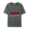 Crafty Merry Christmas Tree On Red Plaid Pickup T-Shirt Men Round-Neck Camisas Casual Tshirt Soft Cotton Fit Tee