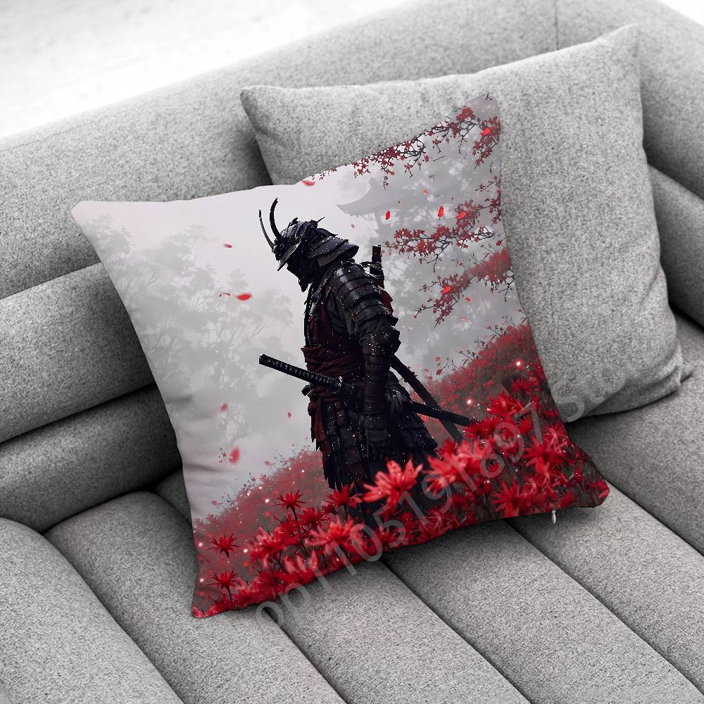 Japanese Bushido Samurai Throw Pillow Case For 55cm 40cm 45*45cm 50cm 30cm Square Office Cushion Cover