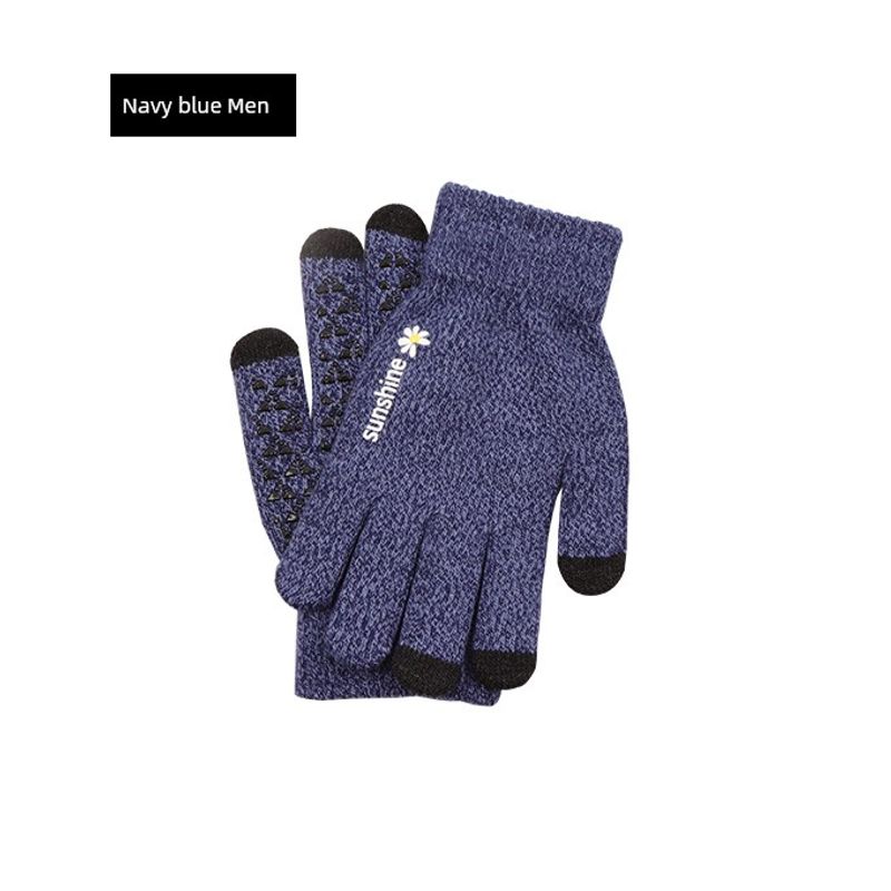 

Touch Screen Knitting Wool Gloves Men Heattech Thickened Cold Protection Student Couple Female Outdoor Driving Cycling Knitting Autumn and Winter Little Daisy Men [Navy blue + Non Slip]] One size