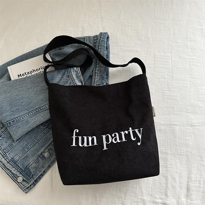 College style letter corduroy bag women's 2025 autumn new trendy fashion casual large capacity tote bag