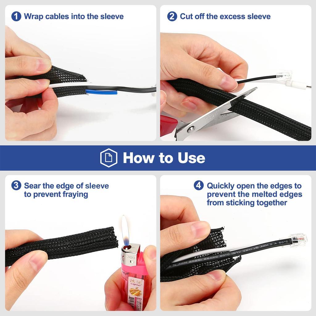 JOTO Cable Storage 8M DIY PET Use Black Sleeve, Approx. Length, 1.3cm Diameter, Cuttable, Material, Home/Office -