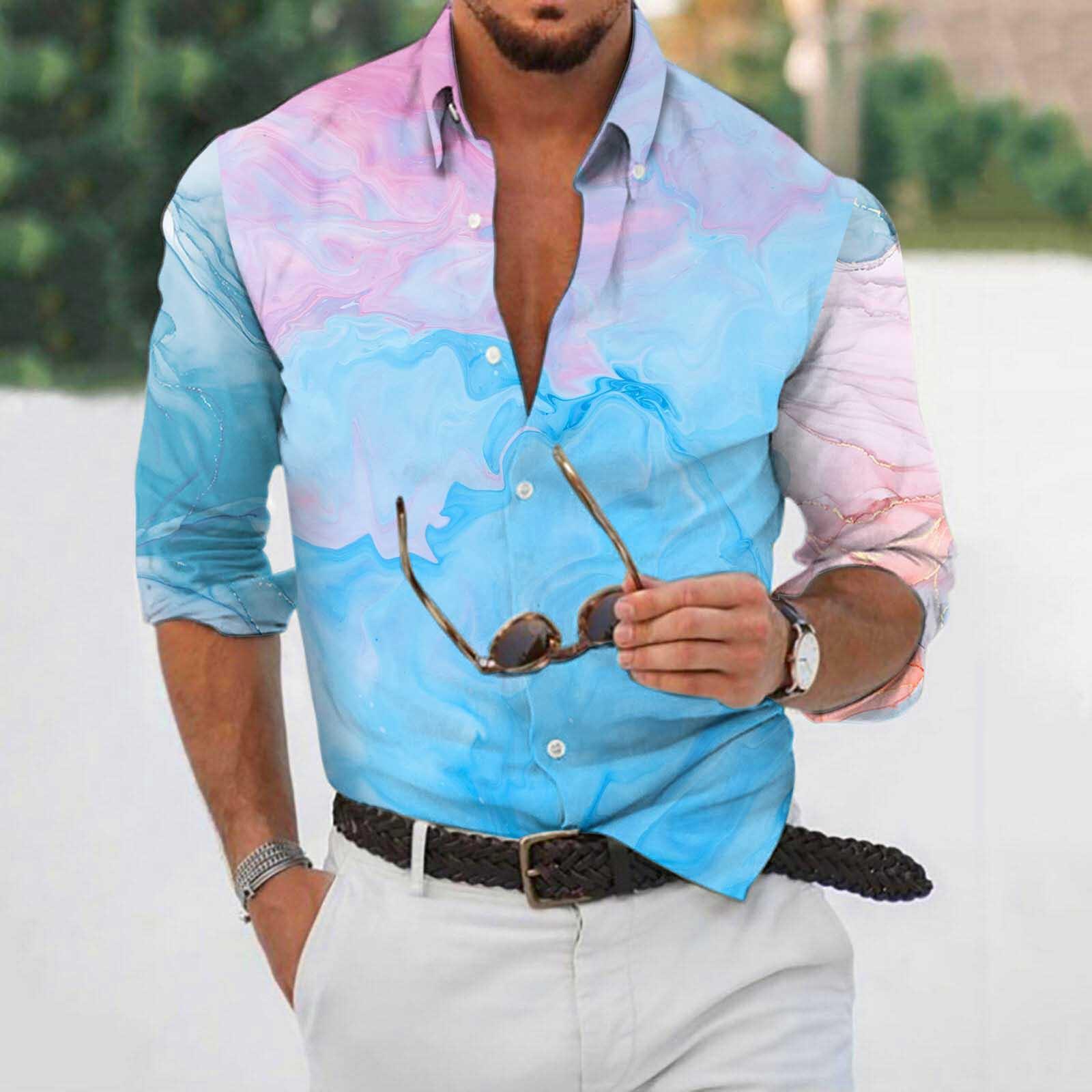 

Дизайнерская весна-лето мужская повседневная 3D-хэллоуинская печать Гавайская рубашка Блузка Рубашки с длинным рукавом L синий