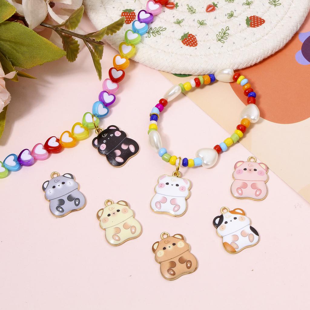 10 PCs Multicolor Hamster Cat Enamel Charms Zinc Based Alloy Gold Plated Pendants for DIY Jewelry Making 23mm X 17mm