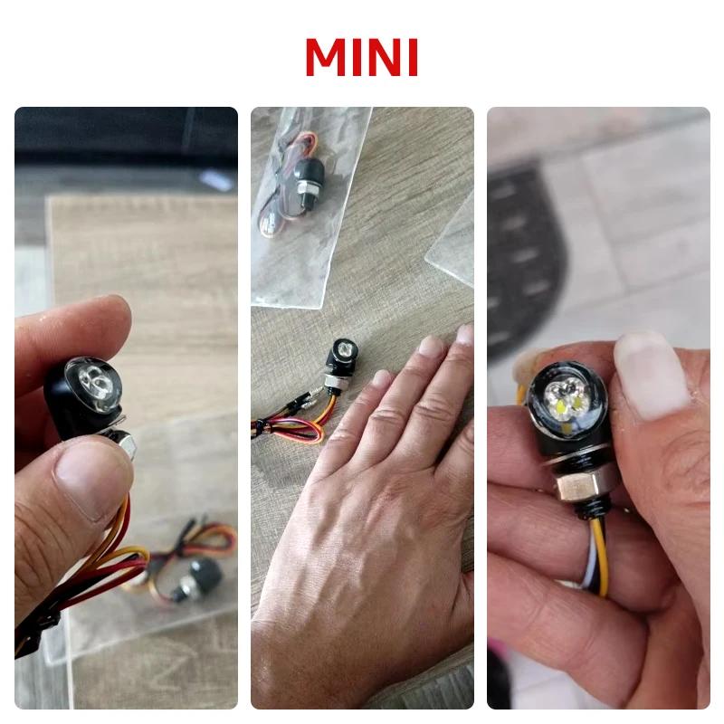8mm Aluminium Motorcycle Mini LED Turn Signal Lights Lamp Flasher Indicator DRL Brake Stop Lights for Cafe Racer Bobber Chopper