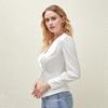 Women Fashion Solid Color Long-sleeved Sexy V-neck Shirt Lady's Casual Thin Shirt