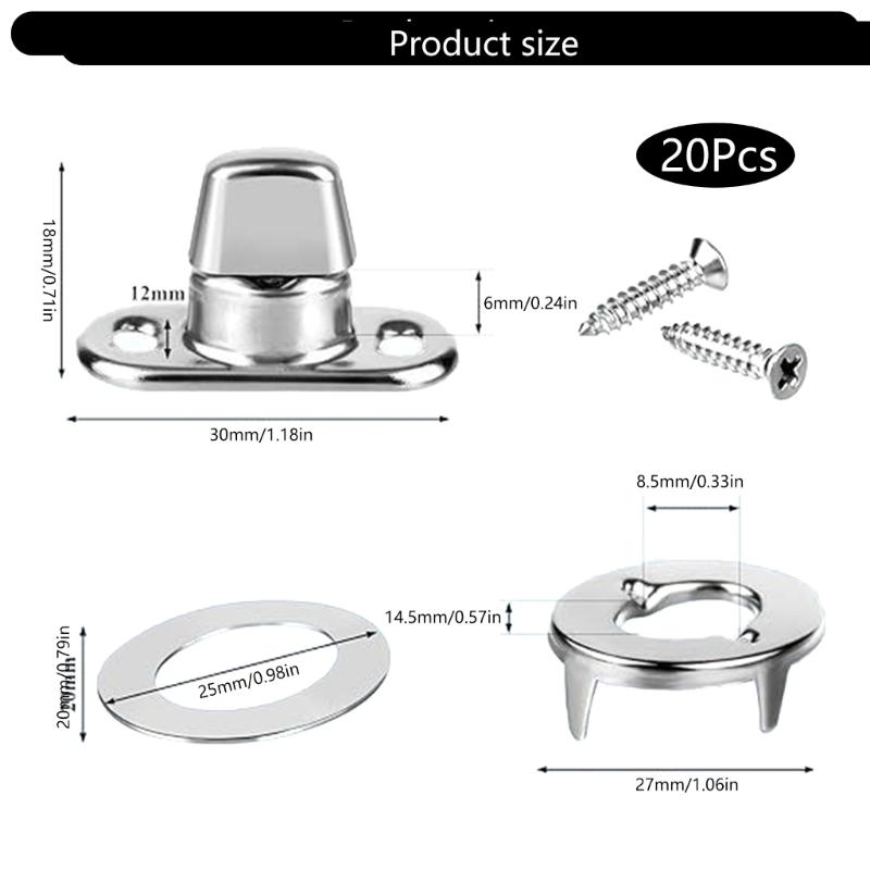 20Pieces Set of Twist Lock Fasteners for Practical Mounting on Various Surfaces Including Screws and Studs Daily Use