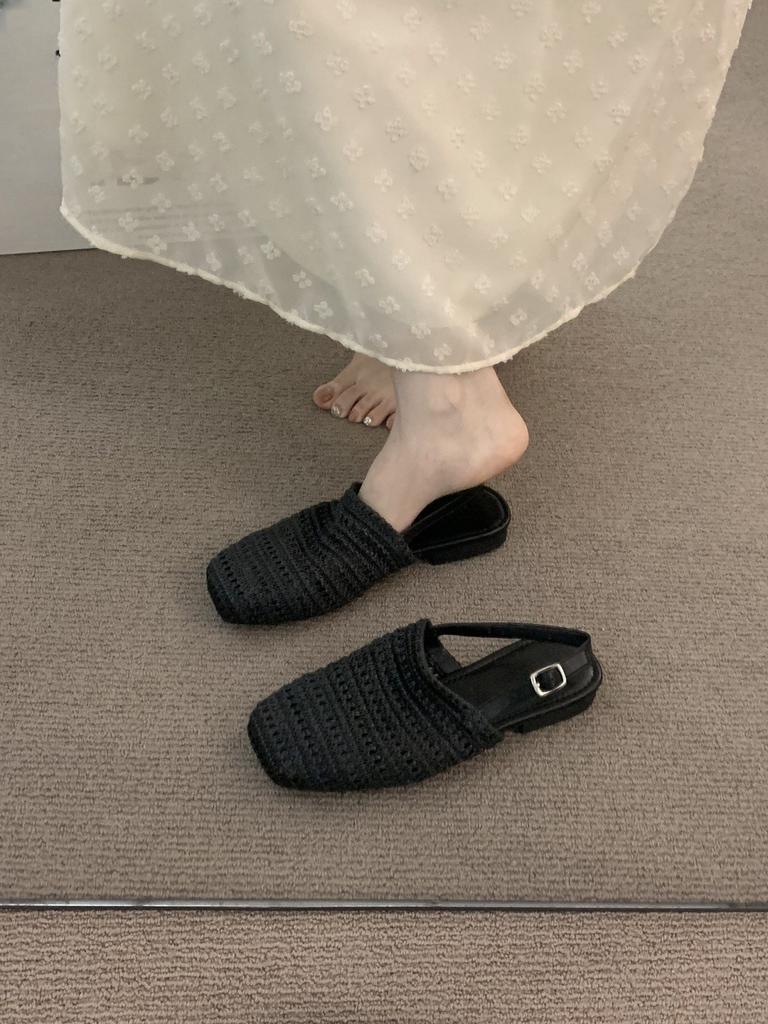 French gentle woven bag head sandals girl 2025 spring and summer vacation fairy evening empty single shoes