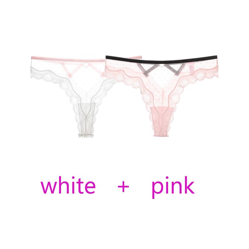 TERMEZY 2Pcs/Lot Sexy Lace Panties Women Low-waist Underwear Hollow Out Transparent Thong Female Seamless G-string Lingerie Underpant