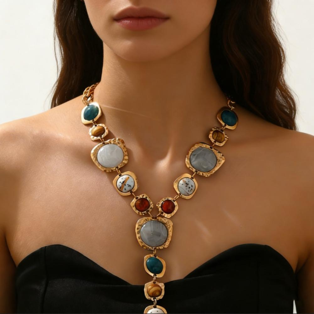 Stylish Geometric Pendant Necklaces Exaggerated Boho Fashion Sweater Chain Vacations золотой