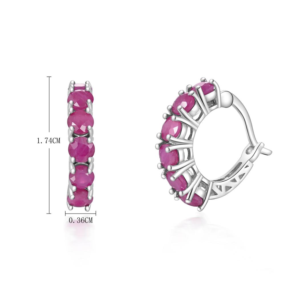 Boucles d'oreilles créoles élégantes en argent avec pierre de naissance de juillet en rubis naturel, bijoux précieux, cadeau pour femme, tenue de fête et de fête