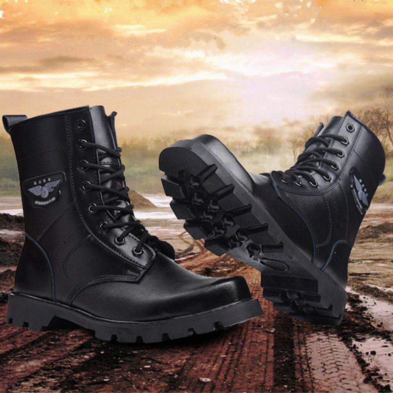 Men's Spring & Autumn Outdoor Combat Boots: Special Forces-Inspired, Hook & Loop, Waterproof, Wear-Resistant, High-Top Military Martin Work Boots.