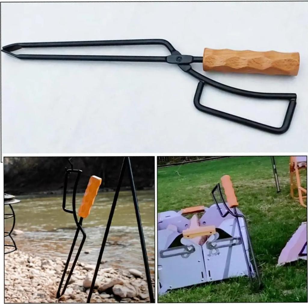 Fire Tong Charcoal Clip Metal Wooden Barbecue FireTongs Heat-resistant Carbon Picking Clip Outdoor Picnic Fireplace Clamp