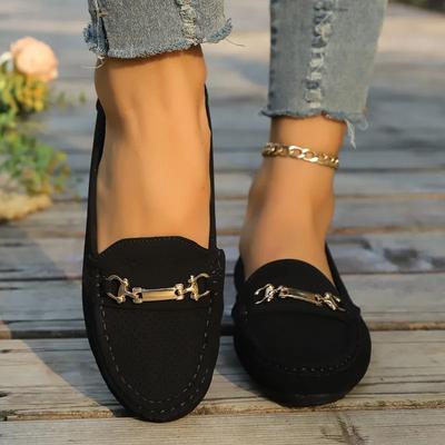 Damenschuhe, Halbschuhe, Damen-Flats, Übergröße, lässige Flats, Damen, Metalldekoration, runde Zehenpartie, Slipper, weiche Sohle, Damen