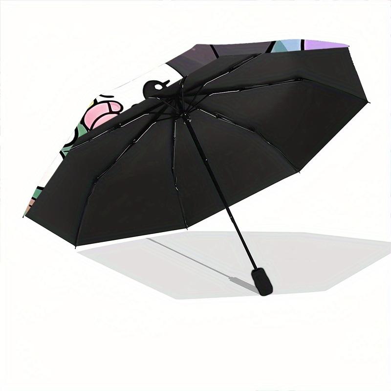 Flowers Kuromi Cartoon Umbrella, Portable 3-Fold Compact Umbrella, Suitable for Camping, Hiking and Travel, Ideal Easter Birthday Gift for Family and