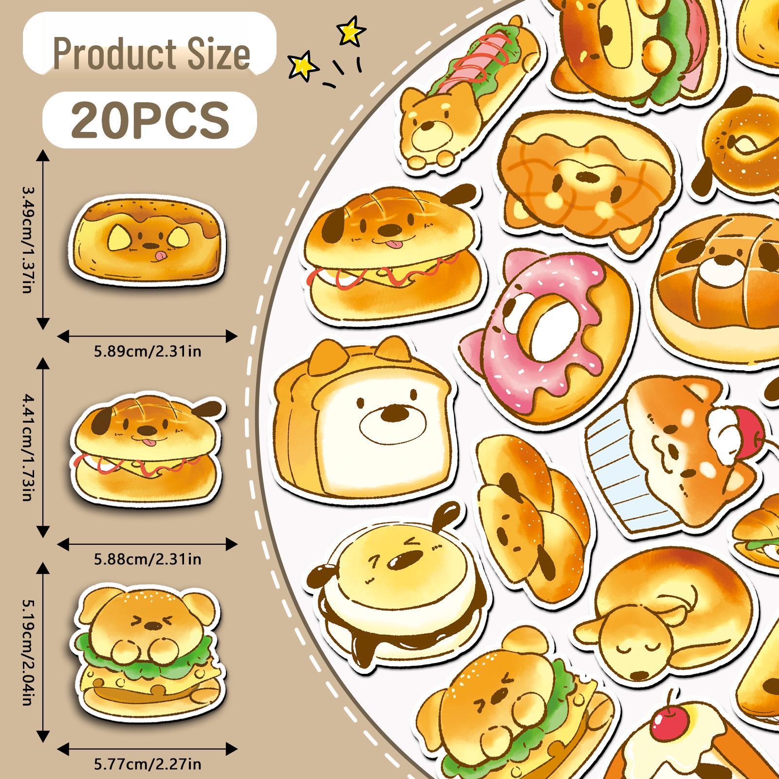 20-Piece Set: Cute Dog Bread Refrigerator Magnets - Cartoon Animal Food-Themed Waterproof Magnetic Stickers