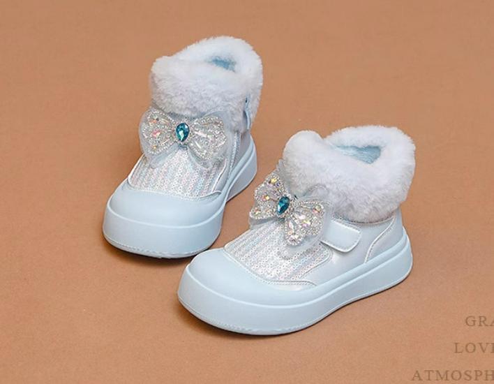 

Wuma Kids Snow Boots: 2025 Winter Velvet Bow Princess Shoes for Girls 30 - approx. 19.4 cm синий