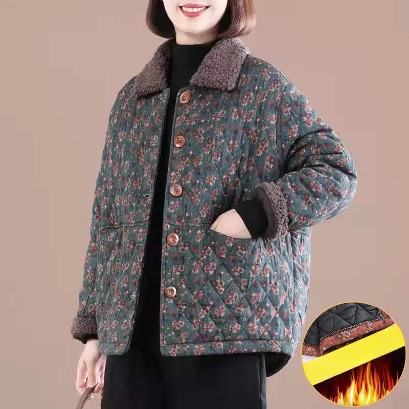 

Женская свободная короткая куртка на хлопковой подкладке осень-зима Женское цветочное пальто Куртка на хлопковой подкладке Куртка из хлопка и льна для среднего возраста 5XL синий