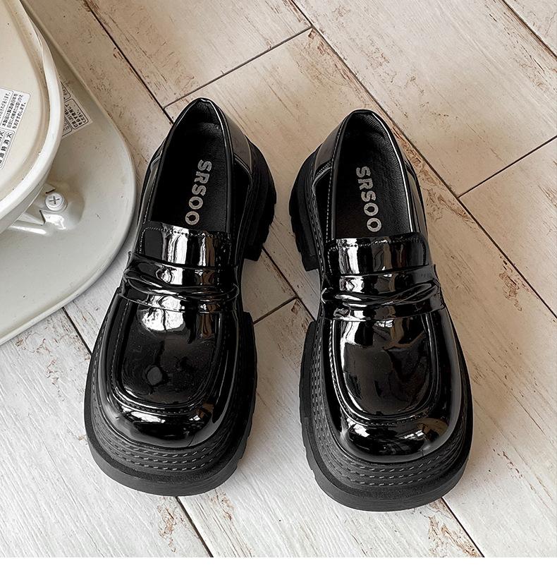 

Fashion commuter French black thick heel platform loafers women s 2025 new spring and autumn versatile Mary Jane small leather shoes 40