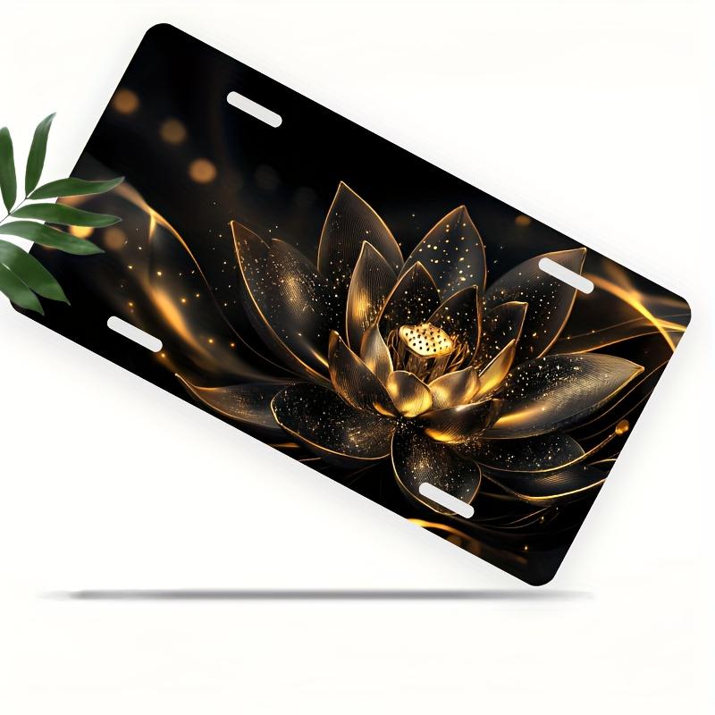 

Luxury Golden Lotus Floral Art D Flat Aluminum Tin Sign Wall Decor for Car License Plate Cover and Home Wall Art 15x30cm(5.9x7.8inch)