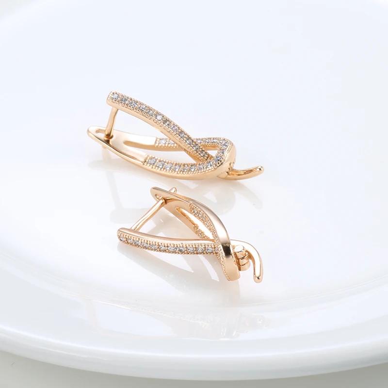 Unique Rose Gold Color Drop Earrings For Women Luxury Full Natural Zircon Accessories Party Daily Fine Jewelry