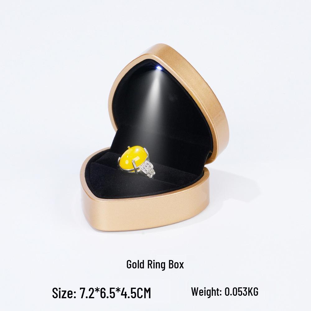 Heart-Shaped LED Ring Jewelry Box with Black Pearlescent Interior