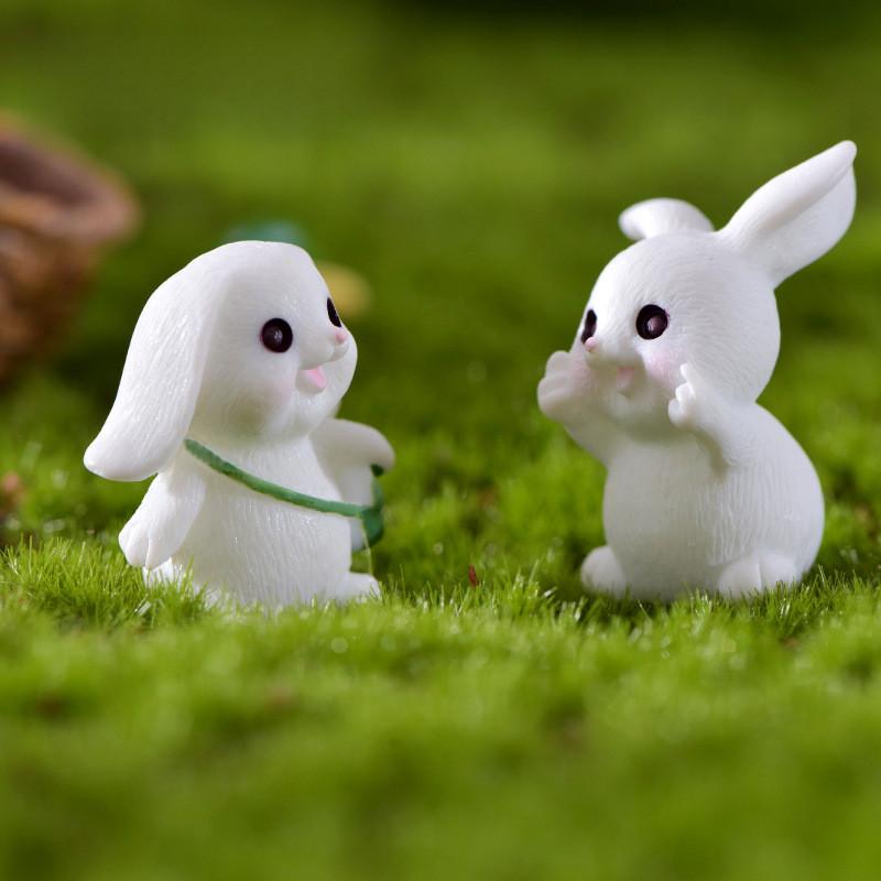 Resin Rabbit White Figurines Toy Model Desktop Car Decoration Accessories Gift