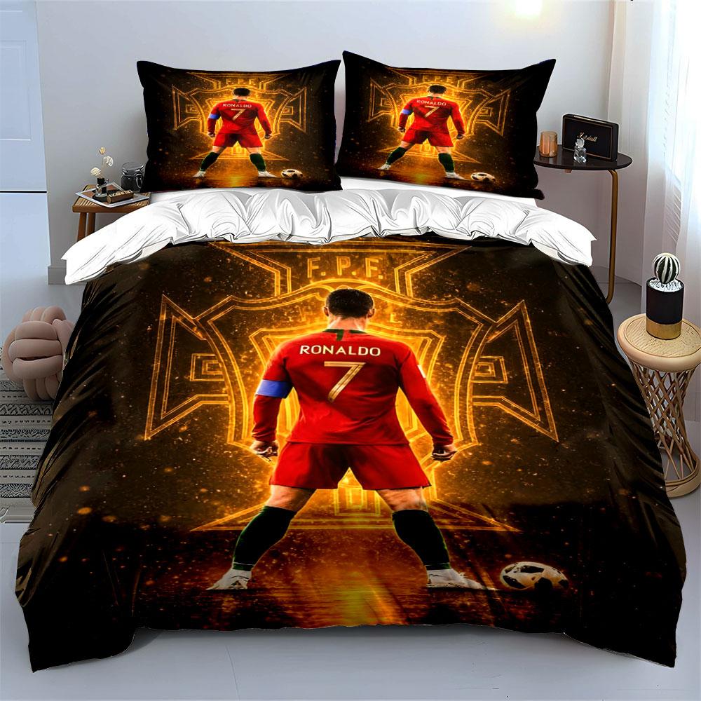 Player's Back with Golden Emblem Print Bedding Set 1 Duvet Cover 2 Pillowcases for Adult and Children Luxury Gift Full Size