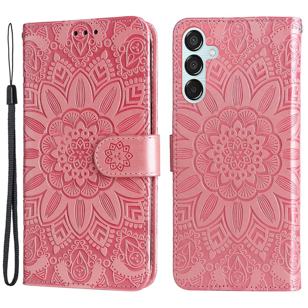 For Samsung Galaxy M15 5G/F15 5G PU Leather Phone Case Imprinted Sunflower Card Holder Stand Phone Cover