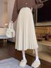 Pleated Midi Skirt, Wool-blend, Thick and Flowing, Solid Color Slimming A-line Silhouette