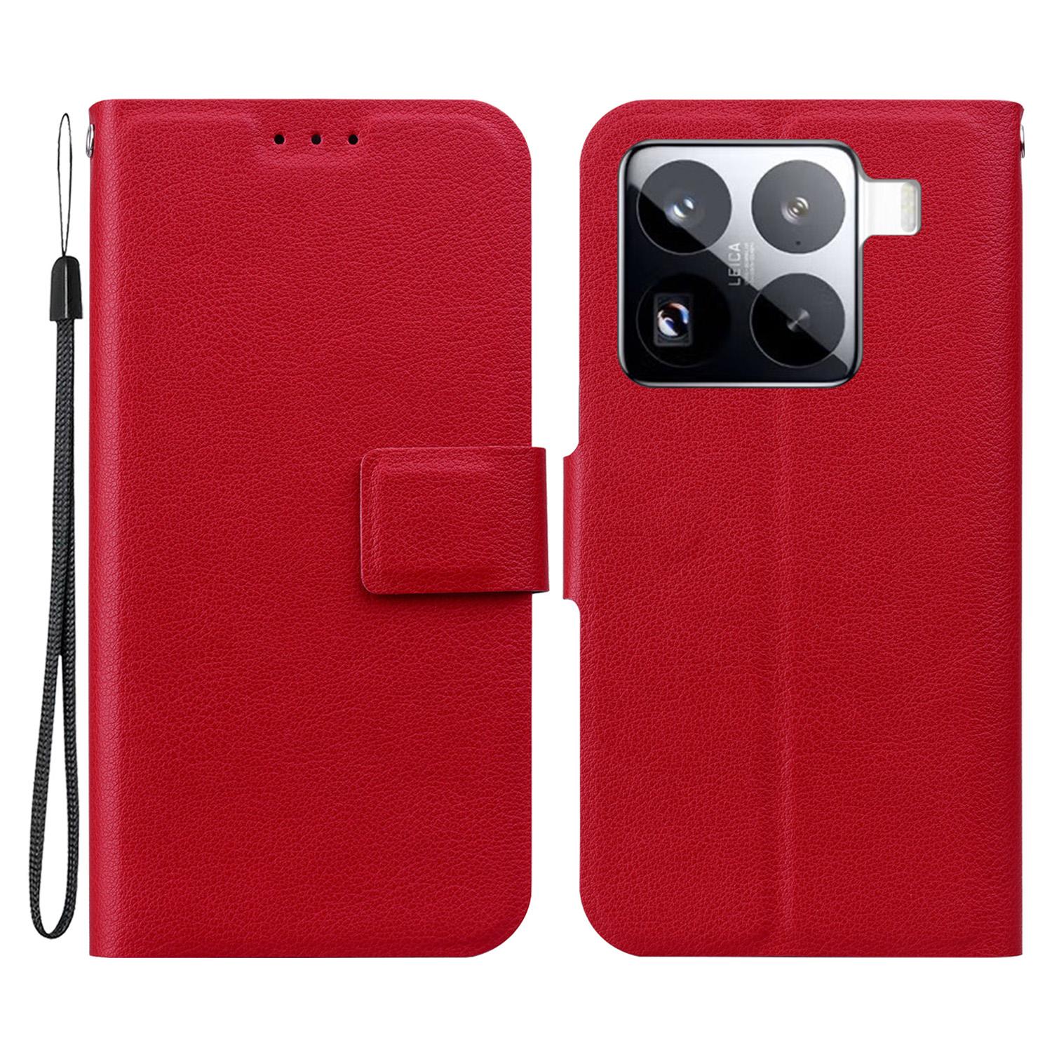 

For Xiaomi 15 Pro Case Ultra-Thin PU Leather+TPU Phone Cover with Card Slot Red