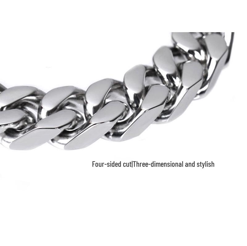 Brățară lanț cubanez din oțel titan lustruit de 10 mm Yuji pentru bărbați - Stil hip-hop european și american