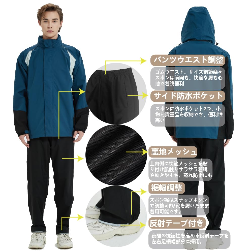 [TopKylin] Men's Waterproof Rain Suit, Breathable Windproof Jacket & Pants Set for Golf, Outdoor, Cycling, Fishing, Work, Commuting, Size 2XL